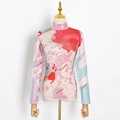 Close-up of gothic floral print and Jasmine text on elastic high-neck long sleeve top - S / Printed