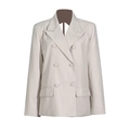 Chique beige blazer met dubbele rij knopen en stijlvolle franjes voor dames - L / Abrikoos