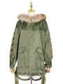 Parka da donna verde militare con collo in ecopelliccia rimovibile e dettagli con occhielli - S / Verde Militare