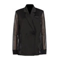 Elegante blazer nero da donna con maniche in mesh trasparente e bottoni classici neri - S / Nero