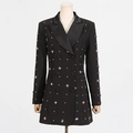 Detail of crystal flower patterns on a black blazer with satin lapel and rhinestones - S / Black