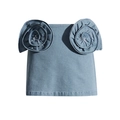 Light blue denim tube top featuring dual large 3D rosette floral decorations - S / Blue