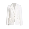 Chaqueta blanca minimalista para mujer con solapas muesca y botones metálicos plateados - S / Blanco