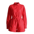 Zweiteiliges Damen-Set in Rot mit Langarmhemd und Shorts mit Kordelzug aus Baumwolle - S / Rot