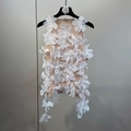 Chic beige sleeveless top featuring multi-layered 3D white floral applique design - S / White