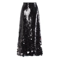 Eleganter schwarzer Pailletten-Maxirock mit hoher Taille und glänzender A-Linien-Silhouette - S / Unterteile / Schwarz