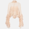 Elegante top in chiffon rosa cipria con volant multistrato e canotta interna abbinata - S / Rosa nudo
