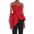 Dettaglio di un top bustier in raso rosso con scollo a cuore e fiocco laterale - XL / Rosso