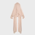 Elegantes, hautfarbenes Neckholder-Oberteil mit plissierten Rüschen und Chiffonsaum - S / Rosa