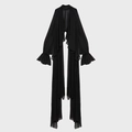 Elegante schwarze Langarm-Chiffonbluse mit Rüschendetails und plissiertem Draped-Design - S / Schwarz