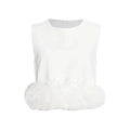 Elegant white sleeveless top for women featuring premium ostrich feather trim hem - S / White
