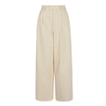 Pantaloni a gamba larga color crema a vita alta con pieghe eleganti e stile moderno - S / Beige