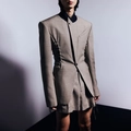Detailed view of structured taupe fabric with metal eyelets and side drawstring lace-up - S / Grey Green