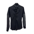 Women's black casual shirt with sheer puff sleeves and decorative 3D flower collar - Black