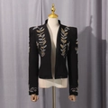 Detailweergave van de gouden en zilveren paillettenborduring op de revers van de blazer - S / Zwart