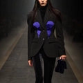 Damen-Blazer in Schwarz mit lila Kontrast-Design und schmaler Passform für Modebewusste - S / Schwarz (Lila Patchwork)