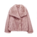Short faux fox fur jacket in soft pink featuring a wide collar and plush texture - Pink
