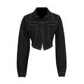 Giacca corta in denim nero con cuciture bianche a contrasto e tasche sul petto - S / Nero