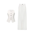 Conjunto blanco de chaleco ajustado con cuello en V y pantalones anchos de talle alto - S / Blanco