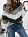 Pull en tricot ample pour femmes avec motif en V noir, gris et blanc à manches longues - S / Couleurs Mixtes