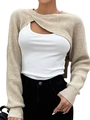 Beiger Strick-Bolero mit schickem überkreuztem Kragen und gerippten Ärmelbündchen - S / Khaki