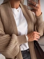Cardigan lungo da donna in maglia grossa color kaki con maniche lunghe e stile trendy - M / Cachi