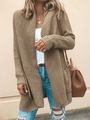 Cardigan lungo da donna in maglia grossa kaki con tasche laterali e senza bottoni - XL / Cachi