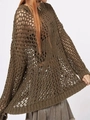 Jersey de ganchillo oversize con cuello redondo y ajuste holgado en marrón oliva - S / verde oliva