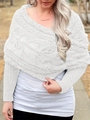 Weißer Damen-Zopfstrick-Poncho-Pullover mit großem Kragen für die Herbstsaison geeignet - Weiß