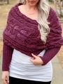 Deep purple knitted poncho shawl with hollow patterns and long sleeves for women - Rose Red