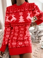 Abito natalizio aderente in maglia rossa con motivi di renne e fiocchi di neve - XL / Rosso
