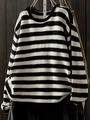 Maglione in maglia a righe vestibilità comoda con girocollo e motivo bianco e nero - S / Bianco e nero misto