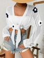 Cardigan bianco all'uncinetto a maniche lunghe con fiori 3D in stile boho - S / Bianco