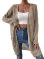 Women's khaki hollow knit long sleeve cardigan with mesh texture for beach casual wear - S / Khaki