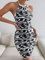 Abito in maglia a lupetto con stampa zebrata e vestibilità aderente bodycon - S / Zebra Print
