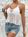 Canotta in maglia a uncinetto bianca con motivi geometrici per uno stile da spiaggia - S / Bianco