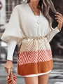 Damen Strickkleid mit Fledermausärmeln, Wellenmuster und dekorativem goldenem Kettengürtel - S / Gemischte Farben