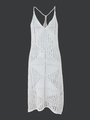 White crochet knit cover-up dress with deep V-neck and geometric cutout patterns - S / White