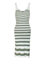 Abito midi in maglia a righe verdi e bianche, scollo a V, senza maniche e taglio aderente - S / Verde