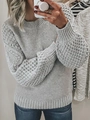 Jersey de punto gris claro con cuello redondo y mangas de textura nido de abeja - S / Gris