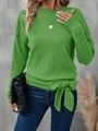 Green knit sweater with crew neck and large decorative bow on the side waist - S / Green