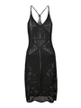 Détails de la robe longue noire en maille ajourée avec motifs géométriques variés - Noir