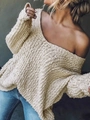 Jersey de punto crema extragrande con cuello en V profundo y textura de punto grueso - Albaricoque