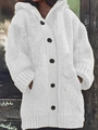Witte lange gebreide cardigan met capuchon, kabelpatroon en 3D bloemen kantwerk detail - S / Wit