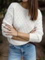 Witte holgebreide trui met pluche textuur en lange mouwen voor de herfst en de winter - S / Wit