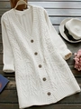 Chaqueta de punto blanca para mujer con trenzado clásico, cuello en V y botones - S / Blanco
