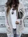 Chunky knit light grey cardigan with large pockets in a casual loose fit street style - S / Gray