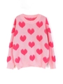 Jersey de punto rosa para mujer con corazones rojos 3D, manga larga y cuello redondo - S / Rosa