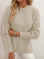 Damen Langarm Strickpullover in Apricot mit eleganten Fischgrätenmustern und Rundhals - S / Khaki
