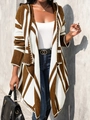 Cárdigan con capucha para mujer de manga larga con rayas bohemias en marrón y blanco - S / Rayas Café Y Blanco